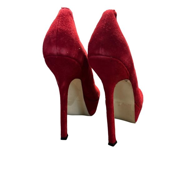 Sergio Rossi Red Suede Leather Platform Heels Keyhole 6" heel Size 38 US 8 READ - Picture 4 of 9